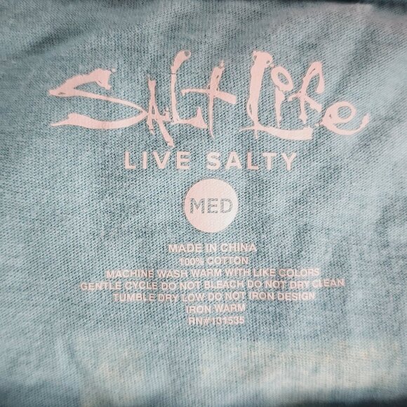 Salt Life Live Salty Pastel Green Yellow Cotton Cap Sleeve Palm Promenade Tee M - Picture 14 of 16